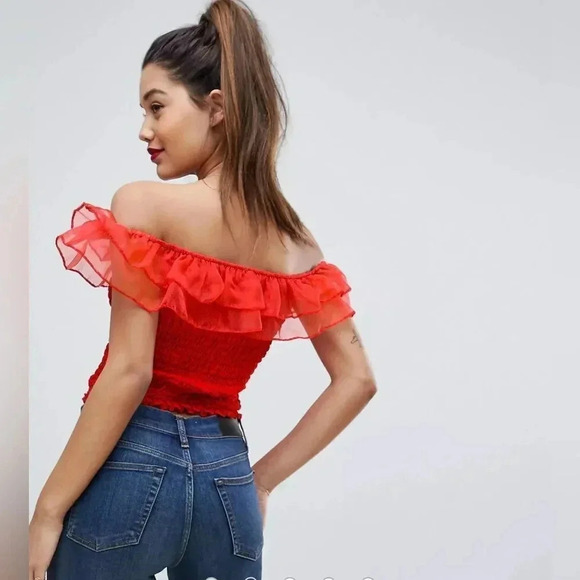 ASOS Shirred Ruffle Bandeau Top - Picture 2 of 12